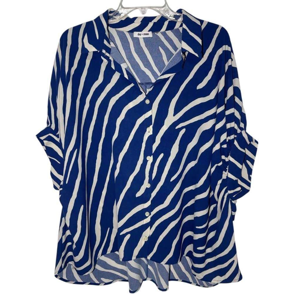 Day + Moon Blue Zebra Print Button-Down Blouse – Size Small